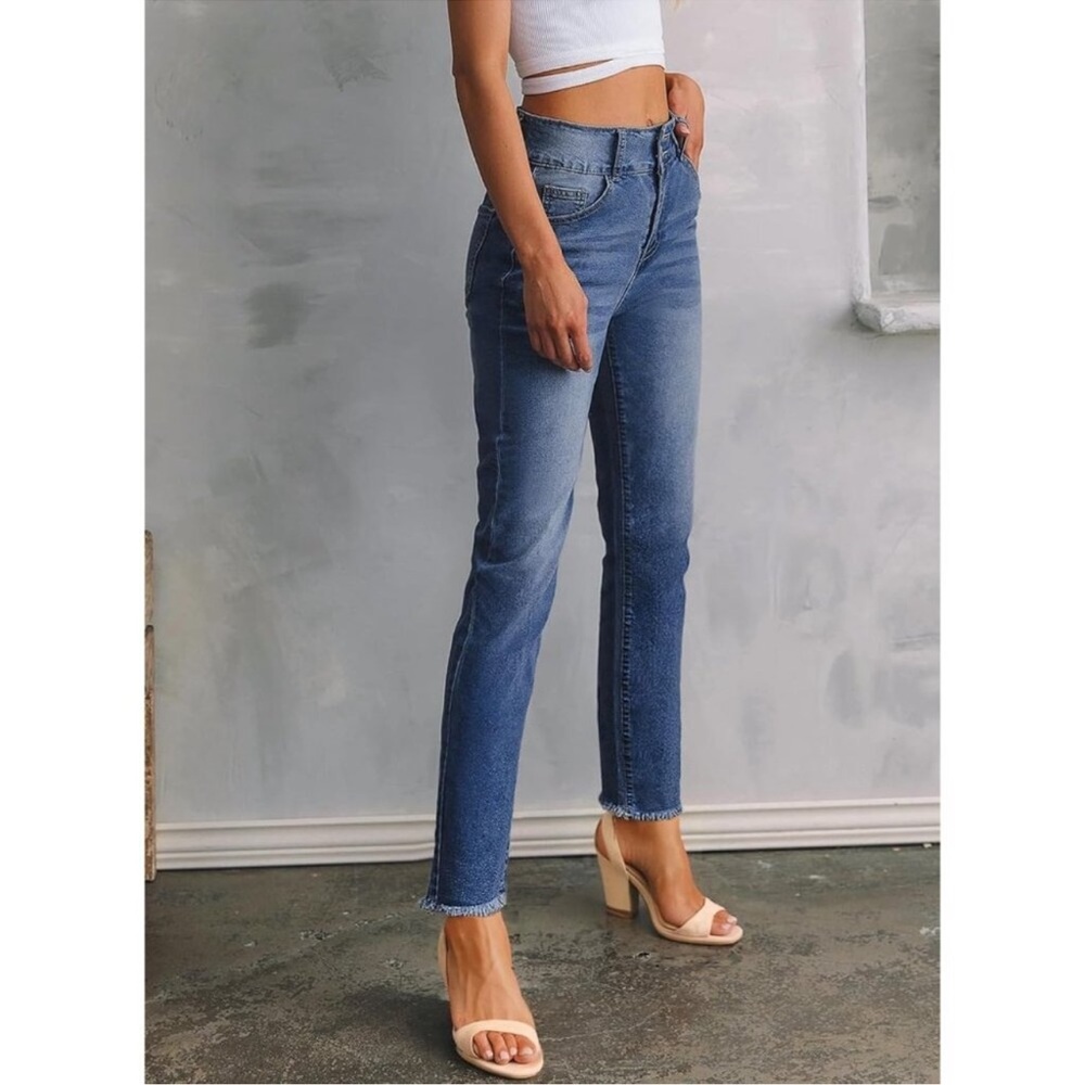 NWOT Sidefeel Women's High Waisted Stretch Jeans Raw Hem Ankle Denim Pants sz 10 - Picture 4 of 10